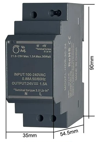 24VDC PSU (100-240VAC) 24VDC 1.5Amp Output